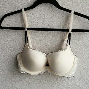 Ivory French Maid Style Lace Trim Push-up Bra